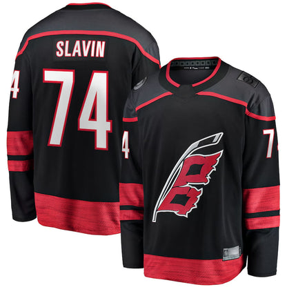 C.Hurricanes #74 Jaccob Slavin Player Fanatics Home Breakaway Black Hockey Jerseys