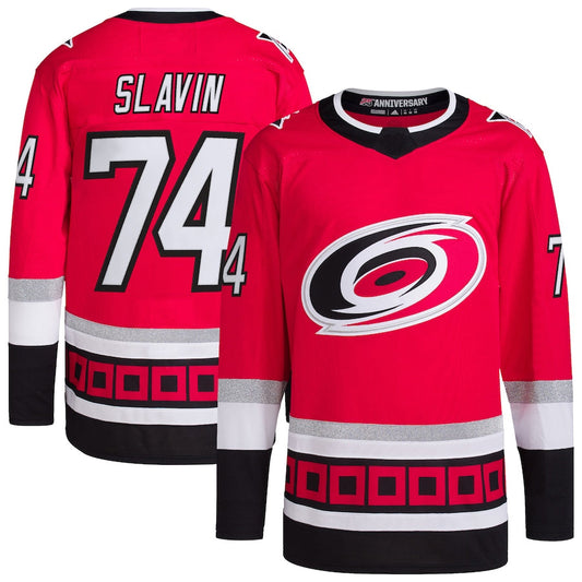 C.Hurricanes #74 Jaccob Slavin Player Fanatics Red Alternate Breakaway Hockey Jerseys