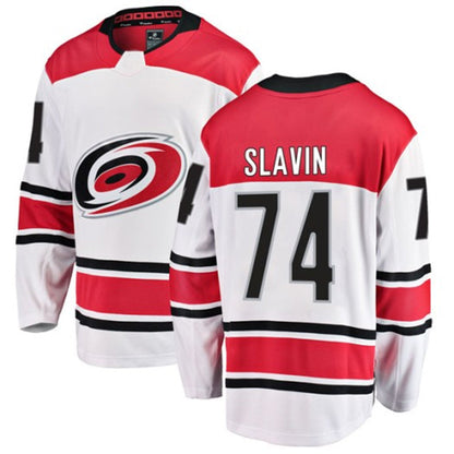 C.Hurricanes #74 Jaccob Slavin Player Fanatics White Away Breakaway Hockey Jerseys