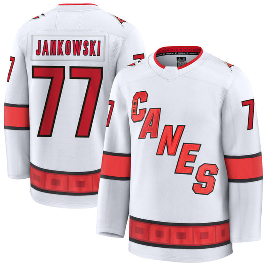 C.Hurricanes #77 Mark Jankowski Player Fanatics Away Premium White Hockey Jerseys