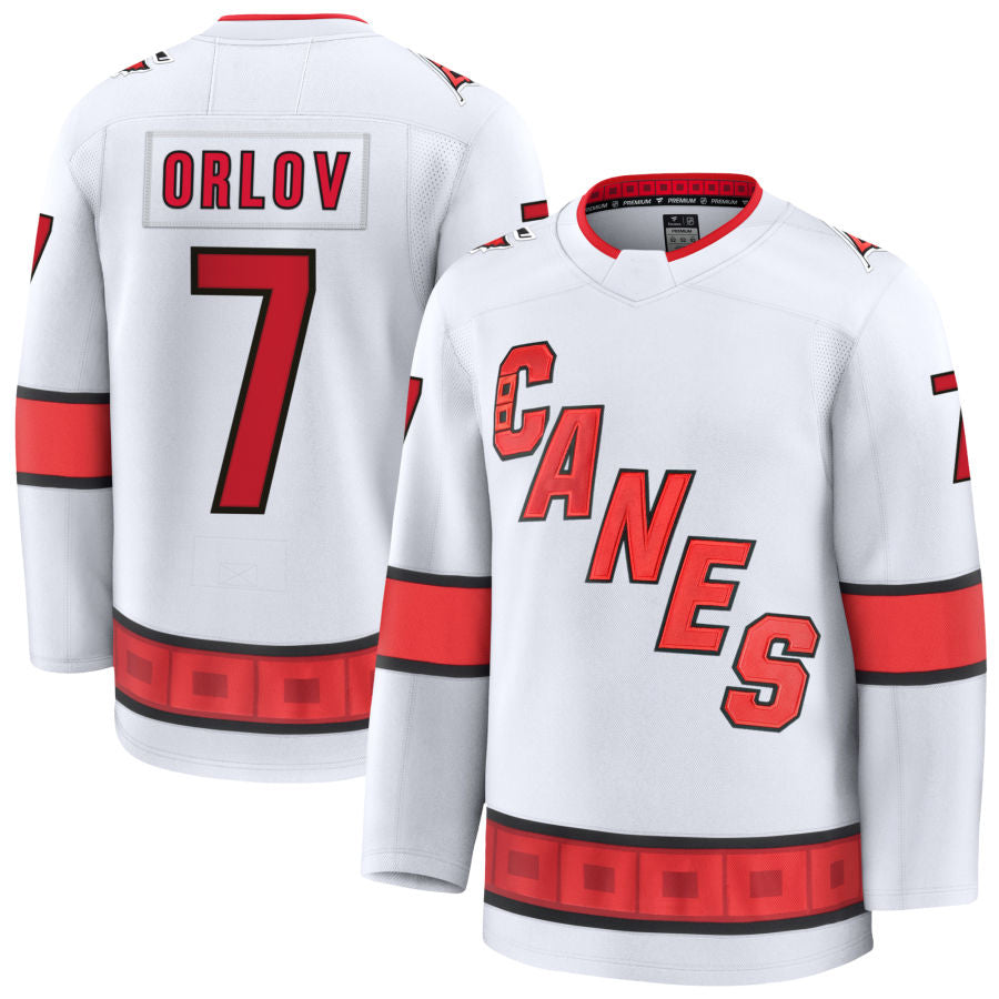 C.Hurricanes #7 Dmitry Orlov Player Fanatics Away Premium White Hockey Jerseys