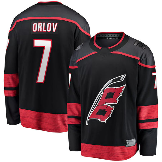 C.Hurricanes #7 Dmitry Orlov Player Fanatics Home Breakaway Black Hockey Jerseys