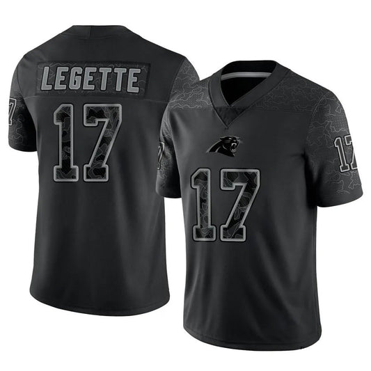 C.Panthers #17 Xavier Legette Player Black REFLECTIVE Limited Football Jerseys