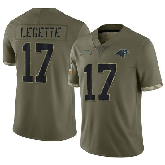 C.Panthers #17 Xavier Legette Player Salute To Service Olive Football Jerseys