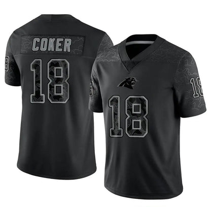 C.Panthers #18 Jalen Coker Player Black REFLECTIVE Limited Football Jerseys