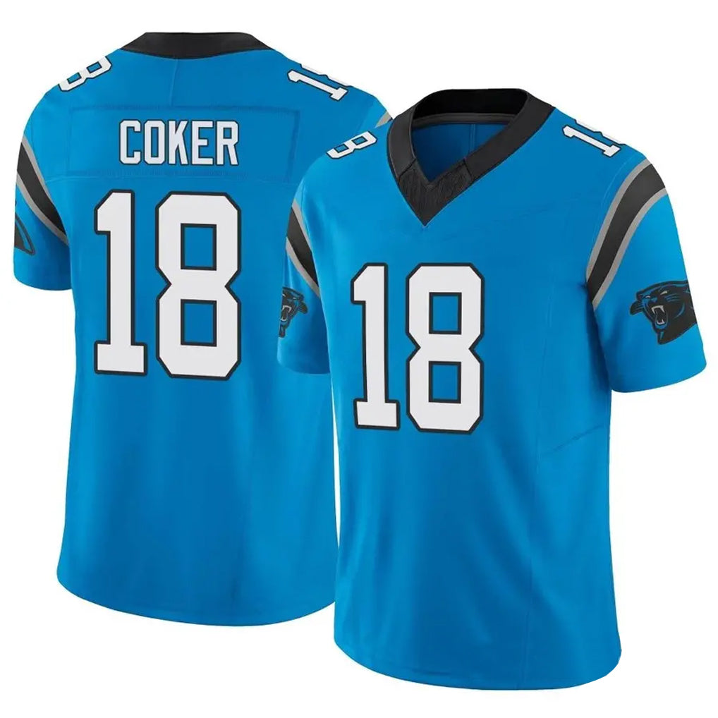 C.Panthers #18 Jalen Coker Player Blue Limited Vapor F.U.S.E.  Football Jerseys