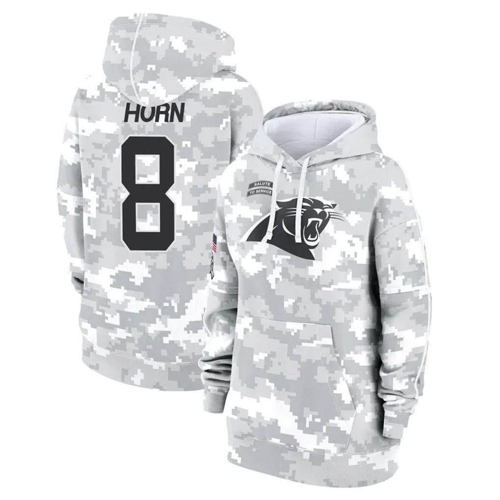 C.Panthers #8 Jaycee Horn Player Arctic Camo Salute to Service Hoodies Football Jerseys