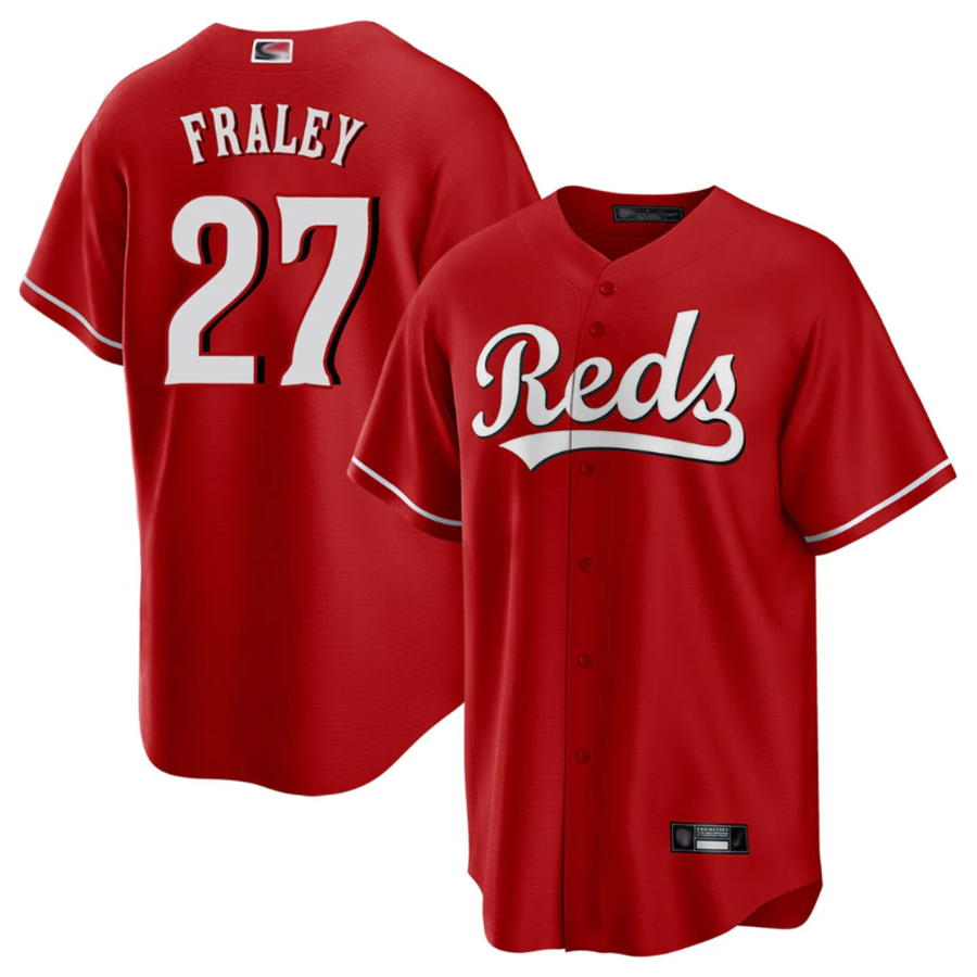 C.Reds #27 Jake Fraley Player Red Home Replica Game Baseball Jerseys