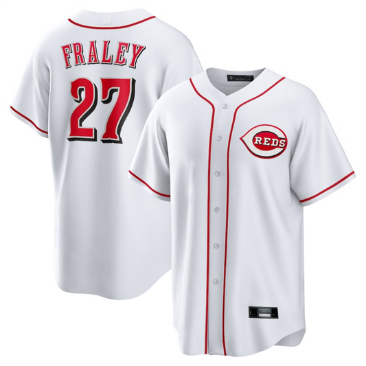 C.Reds #27 Jake Fraley Player White Home Replica Baseball Jerseys