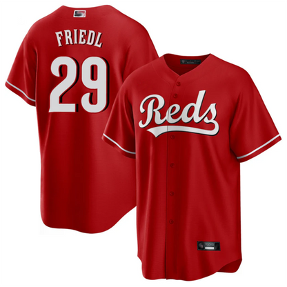 C.Reds #29 TJ Friedl Player Red Steer Home Replica Baseball Jerseys