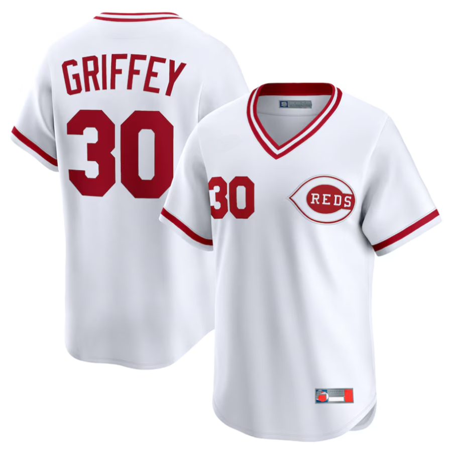 C.Reds #30 Ken Griffey Player White Throwback Cooperstown Collection Limited Baseball Jerseys