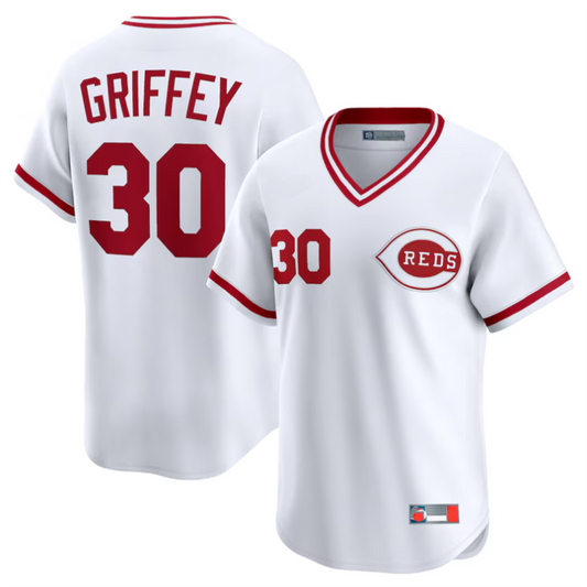 C.Reds #30 Ken Griffey Player White Throwback Cooperstown Collection Limited Baseball Jerseys