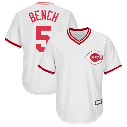C.Reds #5 Johnny Bench Player Mitchell & Ness White Cooperstown Collection Mesh Batting Practice Baseball Jerseys