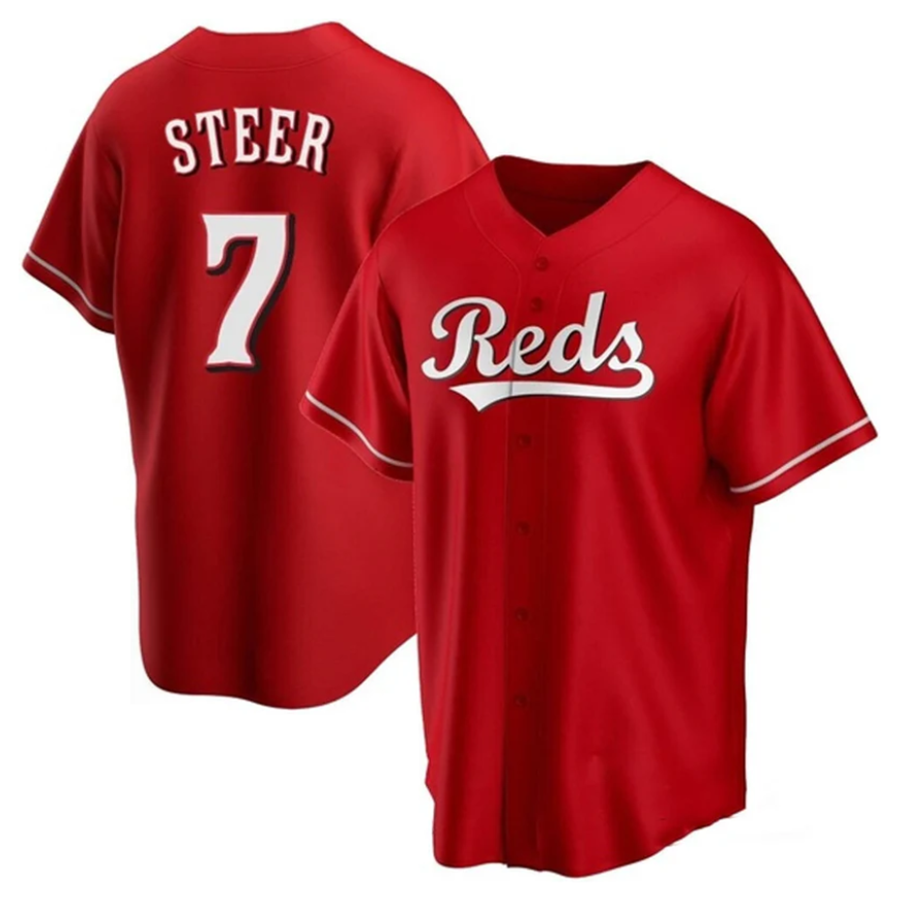 C.Reds #7 Spencer Steer Player Red Replica Game Baseball Jerseys