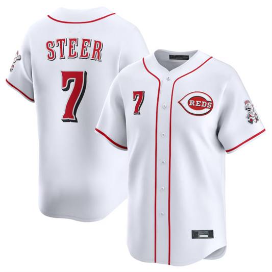C.Reds #7 Spencer Steer Player White Home Elite Limited Baseball Jerseys