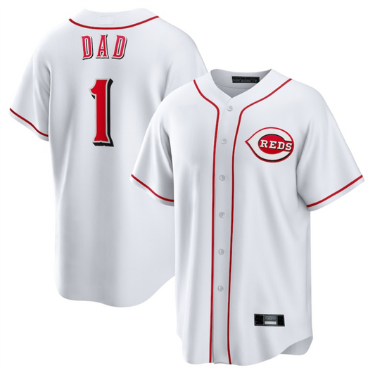 C.Reds White Player #1 Dad Home Replica Baseball Jerseys