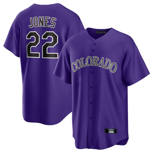 C.Rockies #22 Nolan Jones Player Purple Alternate Replica Baseball Jerseys