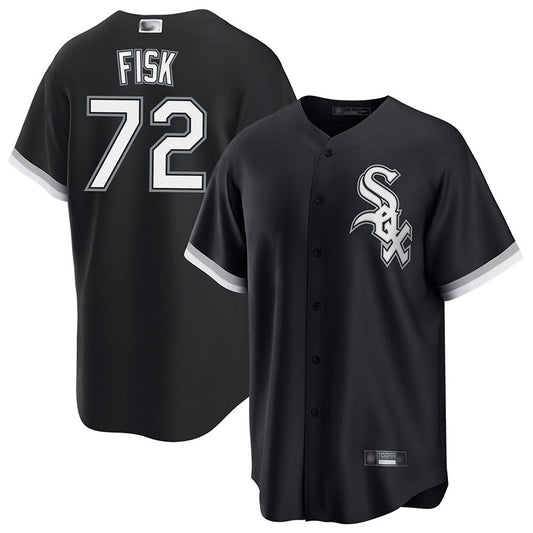 C.White Sox #72 Carlton Fisk Player Black Home Replica Baseball Jerseys
