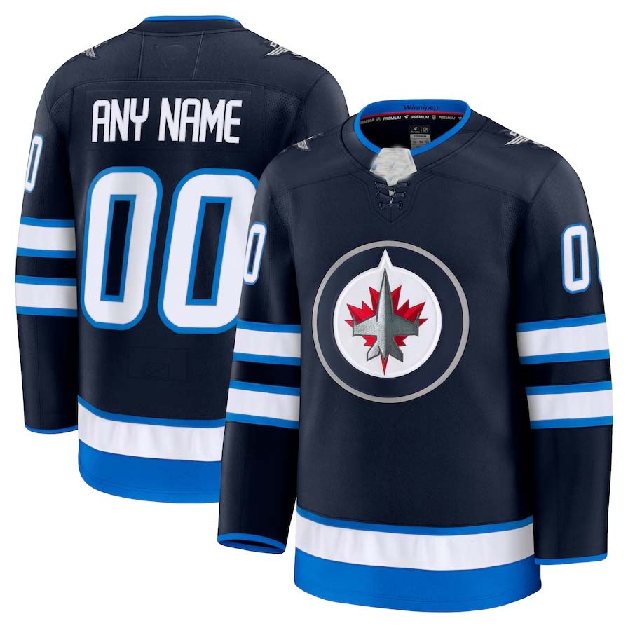 Custom W.Jets Fanatics Premium Player Jersey - Navy Stitched American Hockey Jerseys