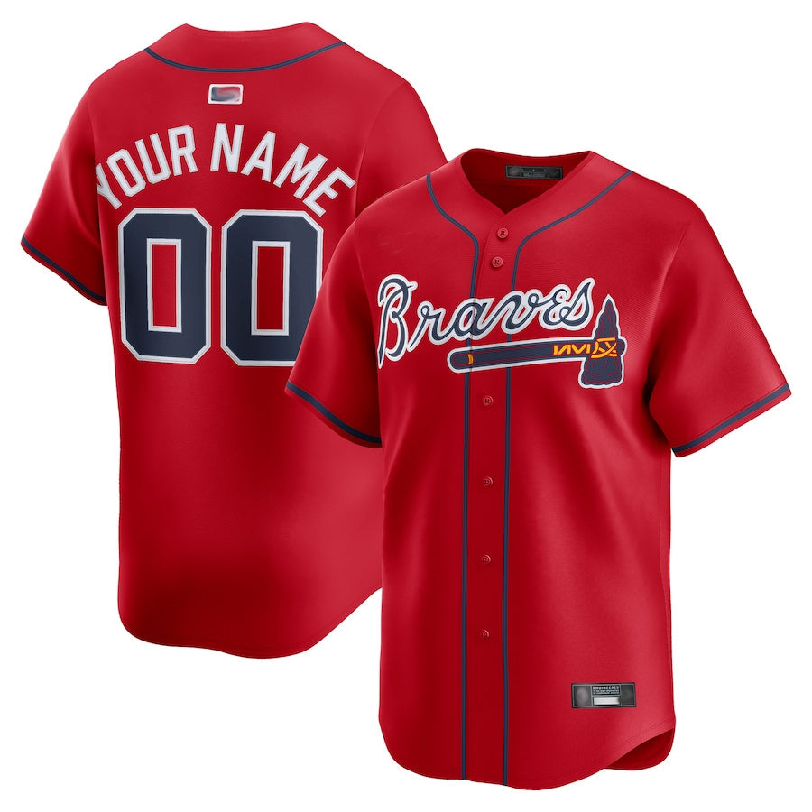 Custom A.Braves Red Limited Home Game Baseball Jerseys