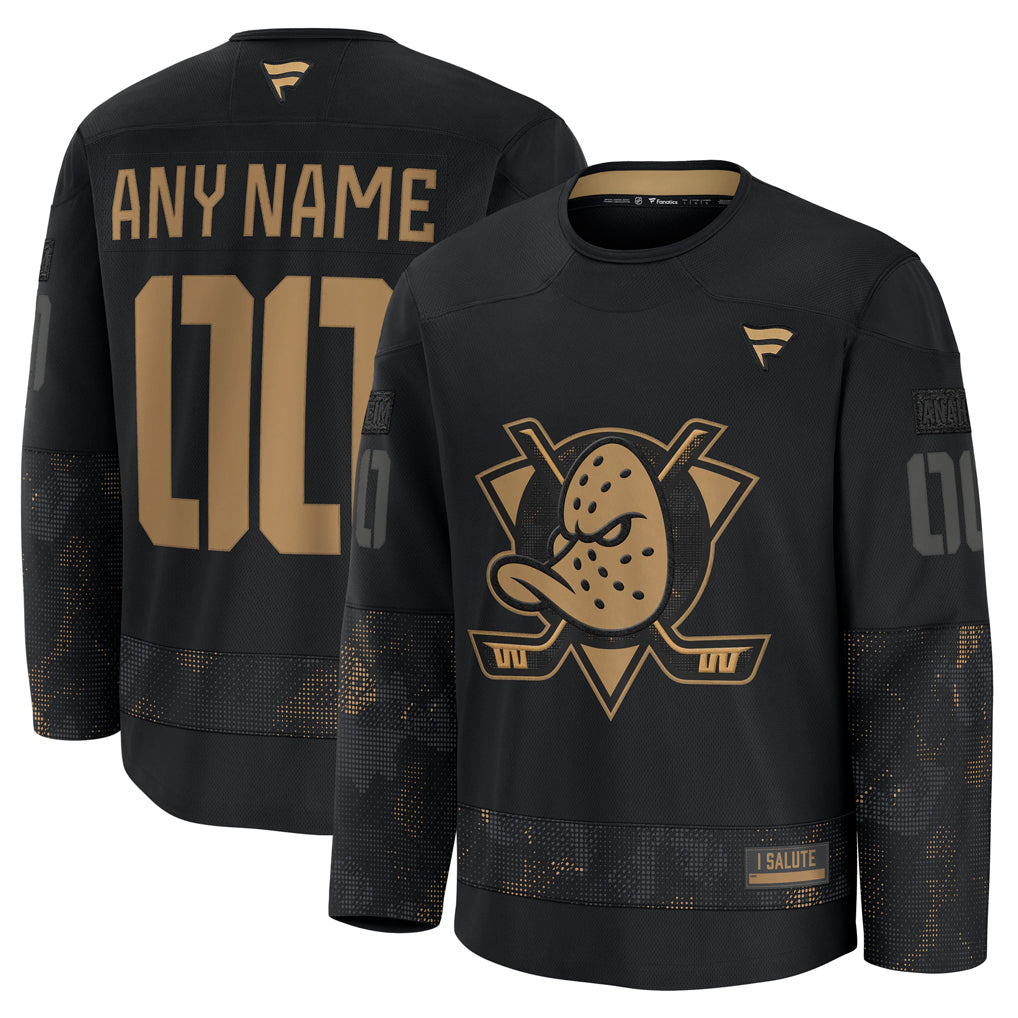 Custom A.Ducks Fanatics Black Military Appreciation Hockey Jerseys