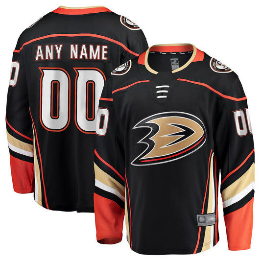 Custom A.Ducks Fanatics Home Breakaway Black Hockey Jerseys