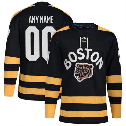 Custom B.Bruins Classic Fanatics Home Premium Black Hockey Jerseys