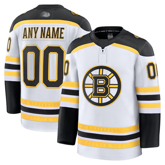 Custom B.Bruins Fanatics Home Premium White Hockey Jerseys