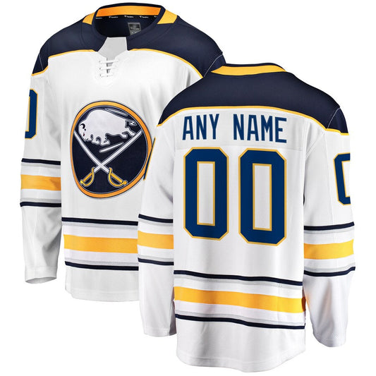 Custom B.Sabres Fanatics White Away Breakaway Hockey Jerseys