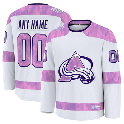 Custom C.Avalanche Fanatics White Fights Cancer Hockey Jerseys