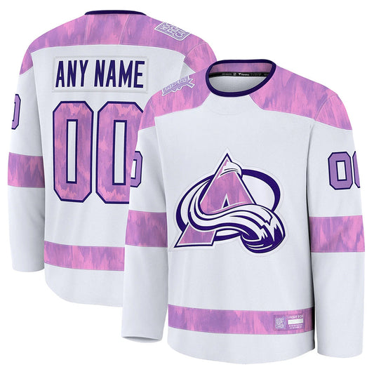 Custom C.Avalanche Fanatics White Fights Cancer Hockey Jerseys