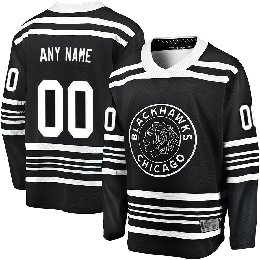 Custom C.Blackhawks Fanatics Black Alternate Breakaway Hockey Jerseys