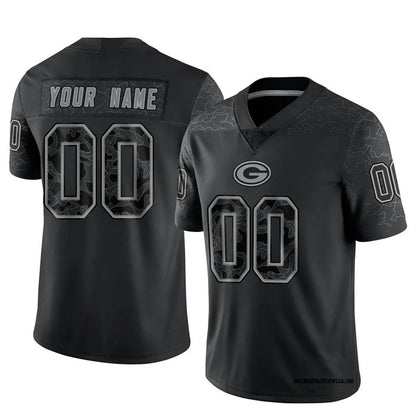 Custom GB.Packers Black REFLECTIVE Limited Football Jerseys