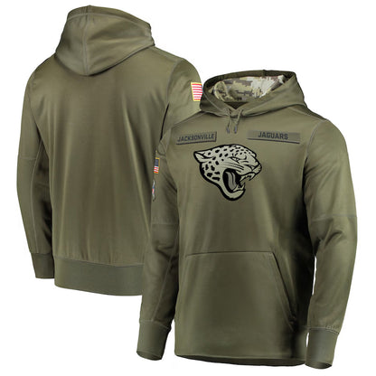 Custom J.Jaguars Olive Salute to Service Pullover Hoodie Game Football Jerseys