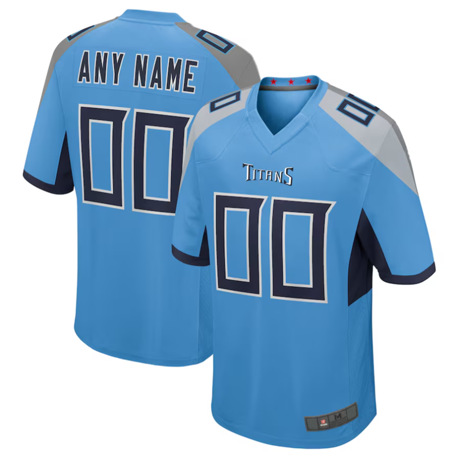 Custom T.Titans Light Blue Alternate Game Jersey -Stitched American Football Jerseys