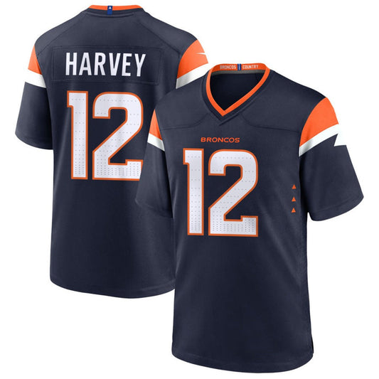 D.Broncos #12 RJ Harvey Player Navy Home Game Football Jerseys