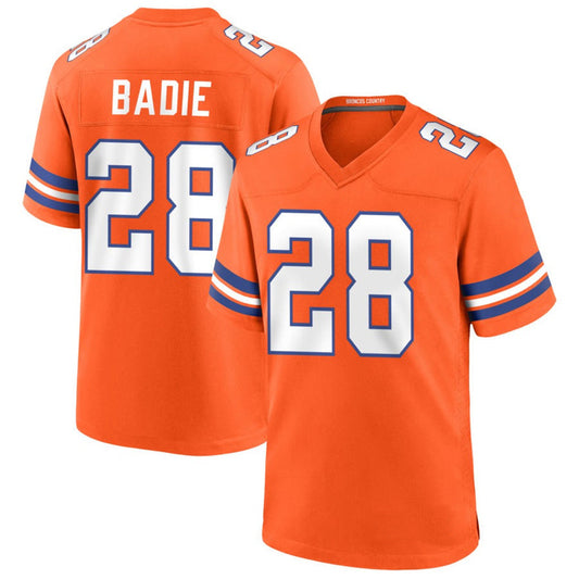 D.Broncos #28 Tyler Badie Player Orange Collection Throwback Game Football Jerseys
