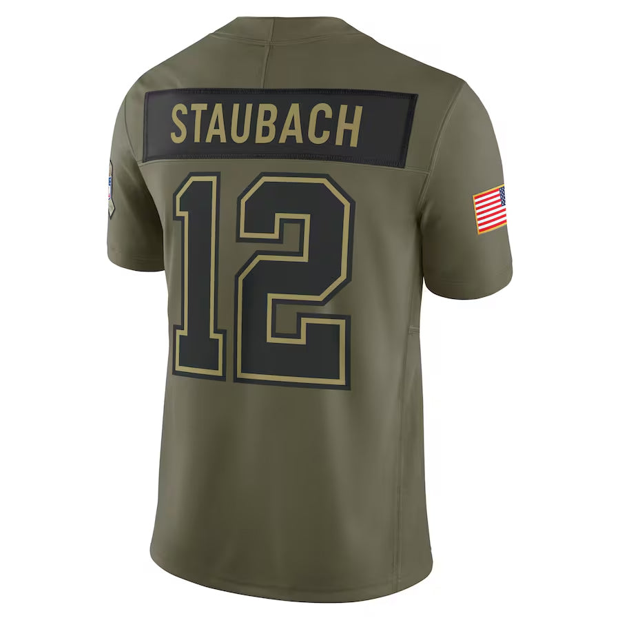 D.Cowboys #12 Roger Staubach Player Olive Salute to Service Retired Limited Football Jerseys
