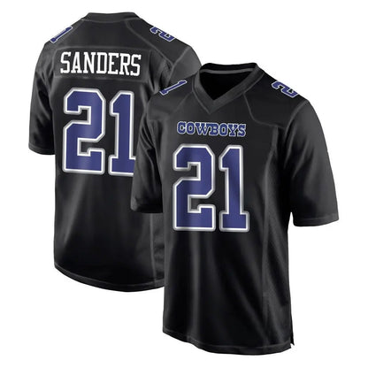D.Cowboys #21 Deion Sanders Player Navy Carbon Black Fashion Football Jerseys
