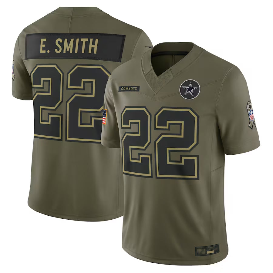 D.Cowboys #22 Emmitt Smith Player Olive Salute to Service Retired Limited Football Jerseys
