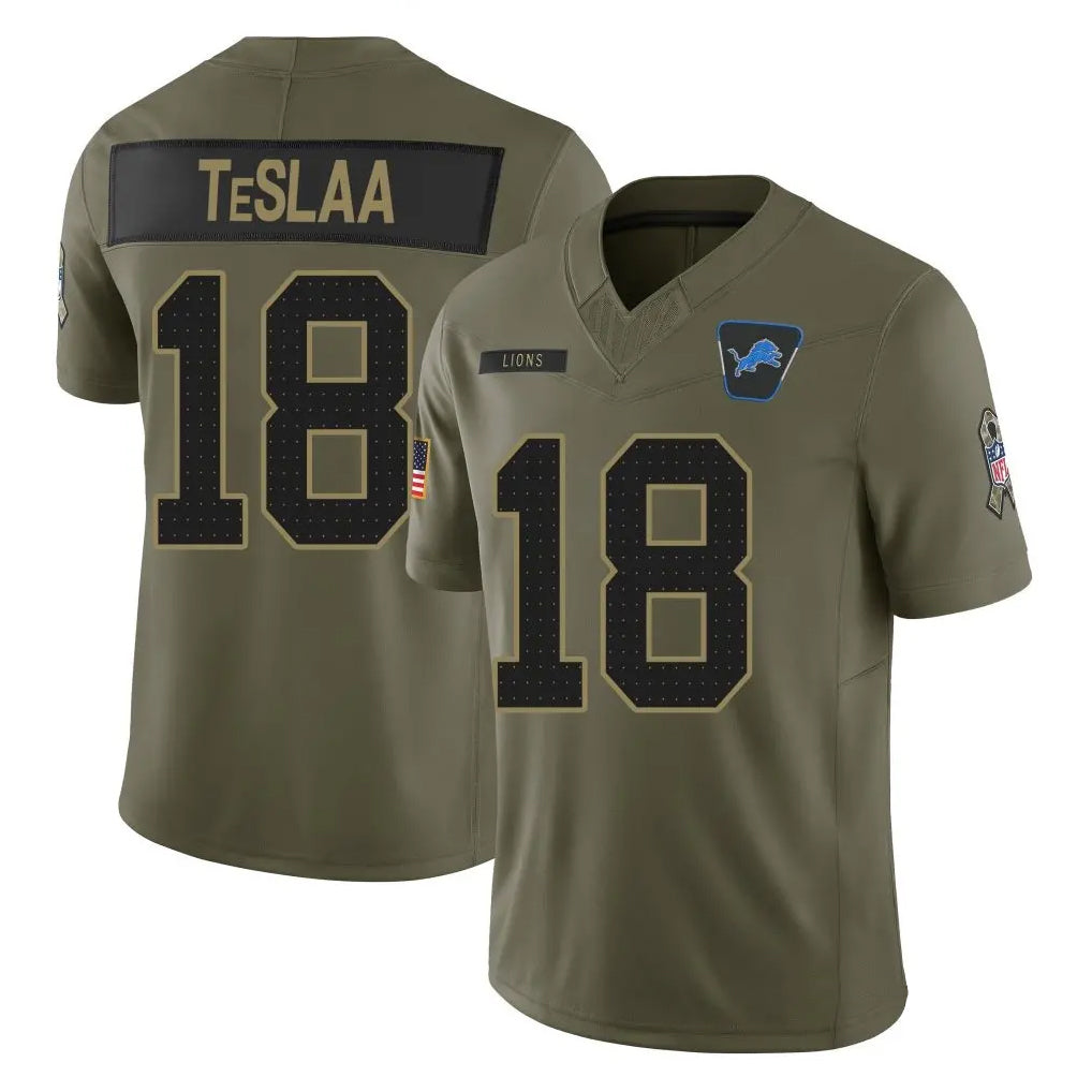D.Lions #18 Isaac TeSlaa Player Salute To Service Limited Olive Football Jerseys