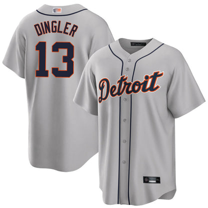 D.Tigers #13 Dillon Dingler Player Gray Road Game Baseball Jerseys