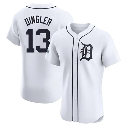 D.Tigers #13 Dillon Dingler Player White Elite Home Game Baseball Jerseys