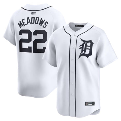 D.Tigers #22 Parker Meadows Player White Home Limited Baseball Jerseys