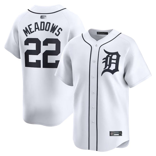 D.Tigers #22 Parker Meadows Player White Home Limited Baseball Jerseys
