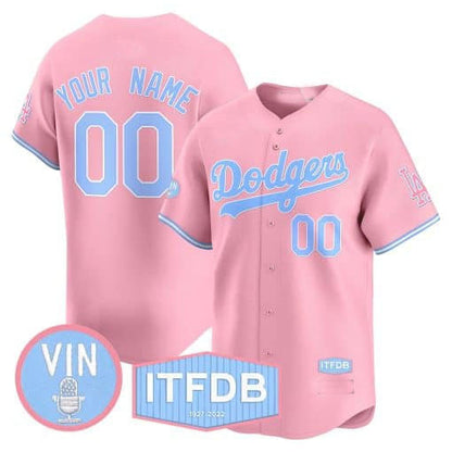 Custom LA.Dodgers Vin ITFDB Patch Bubblegum Pink Vapor Premier Limited Baseball Jerseys