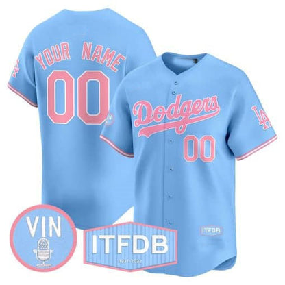 Custom LA.Dodgers Vin ITFDB Patch Bubblegum Pink Vapor Premier Limited Baseball Jerseys