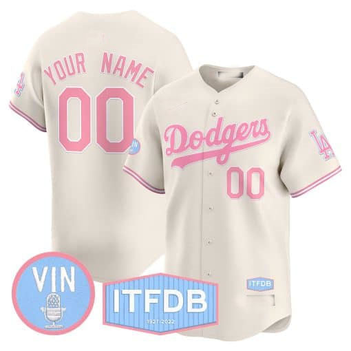Custom LA.Dodgers Vin ITFDB Patch Bubblegum Pink Vapor Premier Limited Baseball Jerseys