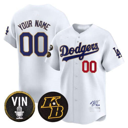 Custom LA.Dodgers Vin Patch & Kobe Bryant Signature Vapor Premier Limited Baseball Jerseys