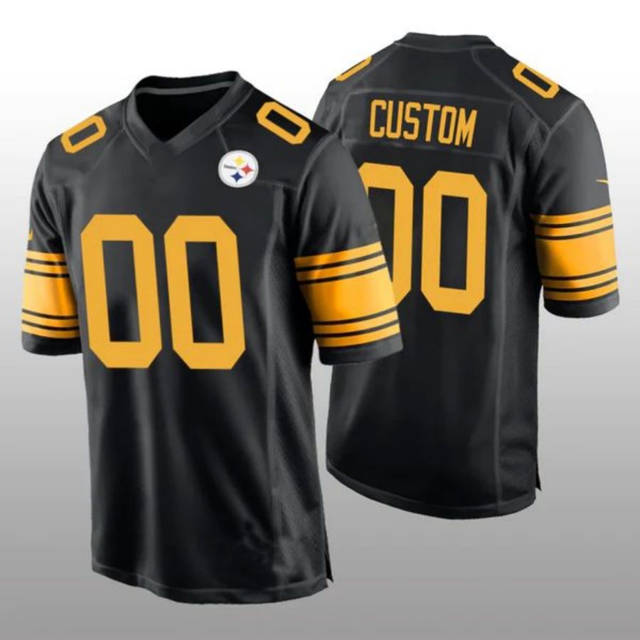 Custom P.Steelers Black Alternate Game Jersey -American Stitched Football Jerseys